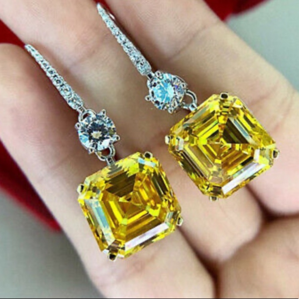 New Sterling silver citrine diamond earrings